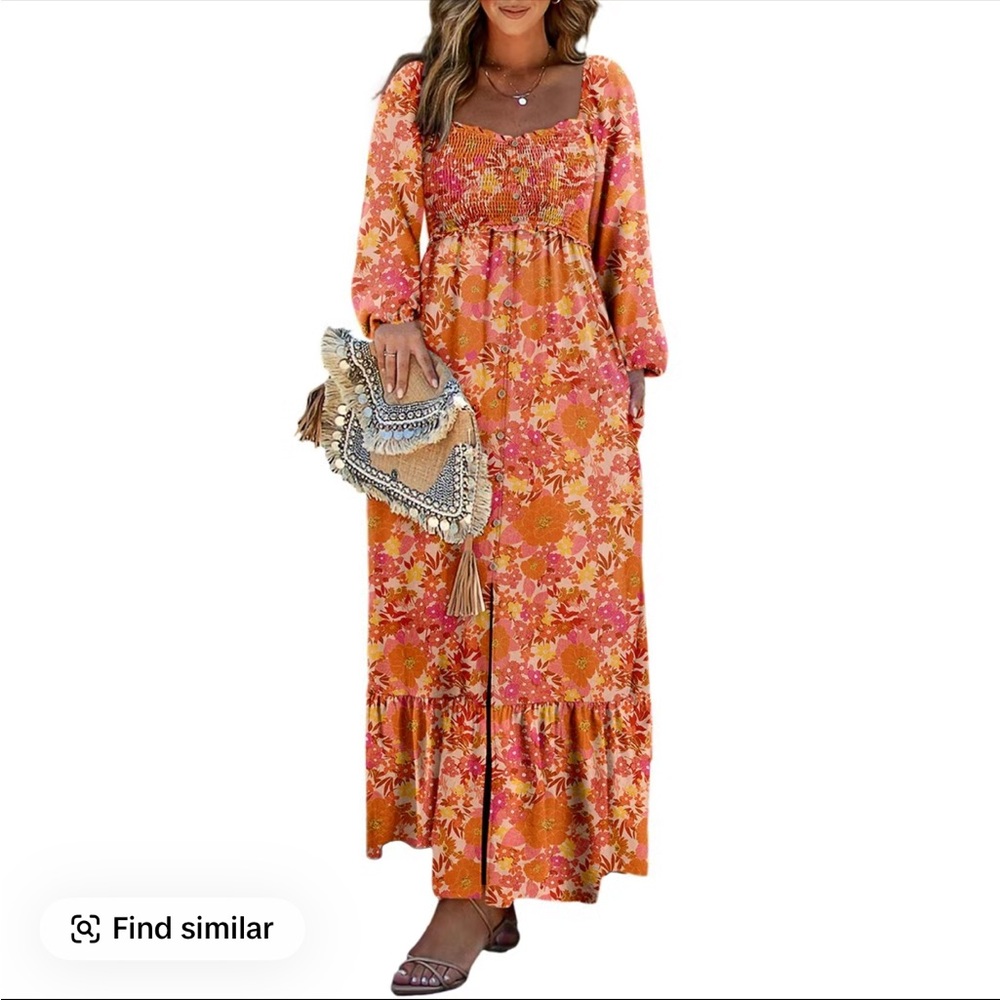 Vibrant Floral Maxi Dress with Long Sleeves